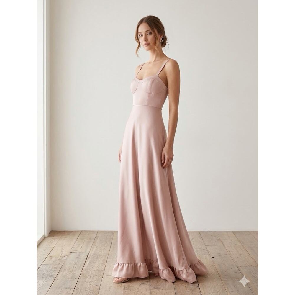 Sachin & Babi Dusty Rose Bustier Maxi Gown with Ruffle Hem Size 8